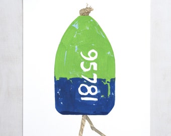 Large Lobster Buoy Nautical Print Green and Navy