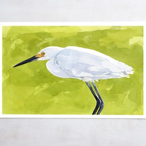 Snowy Egret Watercolor Print Coastal Wall Art Bird Painting