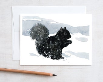 Black Squirrel Winter Card Christmas Holiday Wildlife in Snow Note Card