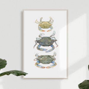 Blue Crabs Watercolor Painting Print Coastal Beach Art Seaside Decor Maryland Blue Crab image 6