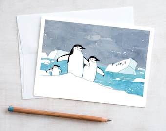 Chinstrap Penguins Cute Christmas Card Winter Holiday Stationery