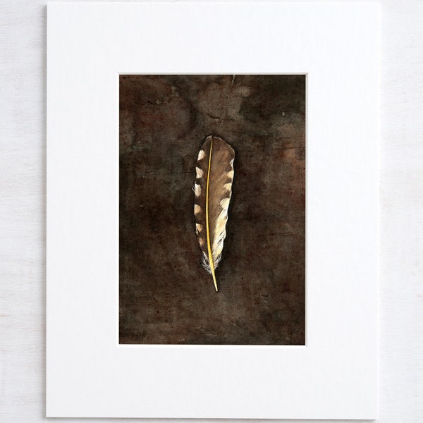 Noordelijke Flicker Feather Print Gevlekte gele veren aquarel