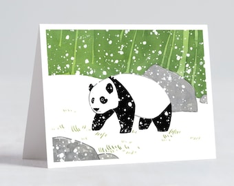 Panda in Snow Holiday Card Christmas Card Winter Stationery