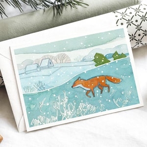 Carte de Noël de paysage d'hiver de renard