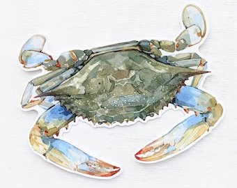 Blue Crab Sticker: Maryland Art, Waterproof Vinyl (3x4&quot;)