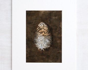 Owl Feather Watercolor Print Rustic Nature Art Print Decor 5x7