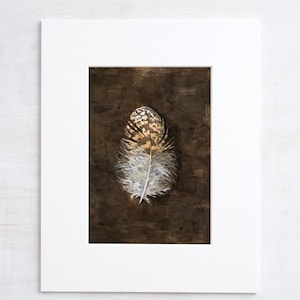 Owl Feather Watercolor Print Rustic Nature Art Print Decor 5x7 image 1