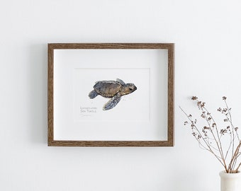 Baby Loggerhead zeeschildpad print zeeschildpad aquarel schilderij