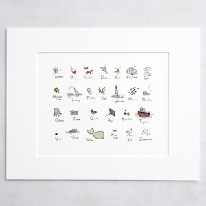 Impresión ilustrada del alfabeto del océano Impresión artística náutica ABC Decoración infantil