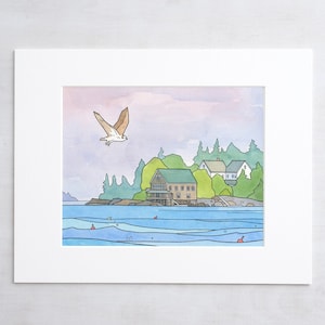 Osprey Art Print Maine Coast Landscape Hog Island Audubon Camp Watercolor and Ink Illustration