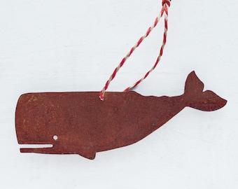 Rustic Metal Whale Christmas Ornament Rust Coastal Holiday Decor