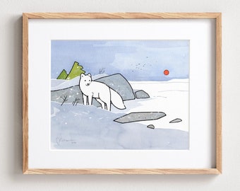 Arctic Fox Art Print Snowy Tundra Animal Kids Room Wall Decor