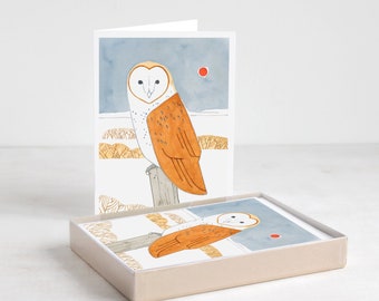 Barn Owl Christmas Card Set Owl Folk Art Holiday Greeting Cards Owl Notecard