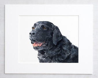 Schwarzer Labrador Hund Art Print Labrador Retriever Aquarell Malerei 8x10 Limited Edition