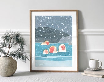 Japanese Snow Monkeys Print Snowy Winter Animal Print