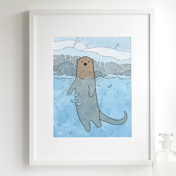 River Otter Art Print Nursery, Kids Room Decor Animal Illustration Print
