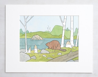 Castor Illustration Art Print Nature Nursery Wall Art Woodland Decor