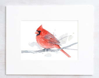 Red Cardinal Watercolor Art Print 5x7 Bird Painting Wall Art Birdwatcher Gift