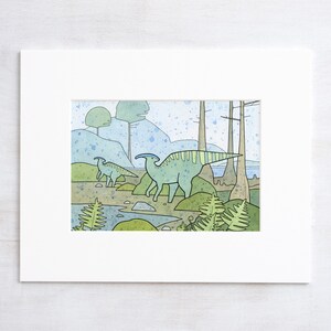 Parasaurolophus Print: Duck-Billed Dinosaur Watercolor Illustration