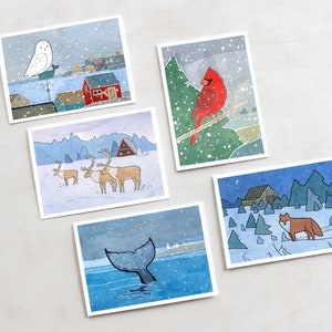 Conjunto de cartões de Natal mistos 4 animais de Natal Cartões de felicitações de férias de inverno