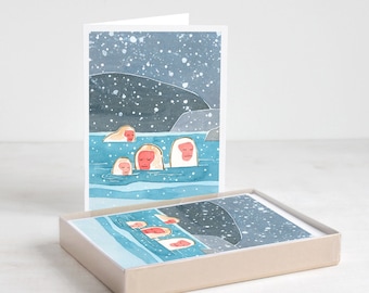 Conjunto de tarjetas navideñas de monos de nieve