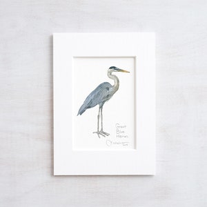 Heron Miniature Art Print Great Blue Heron Watercolor Painting Home Decor