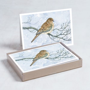 Ensemble de cartes de Noël Tourterelle triste oiseau dans la neige