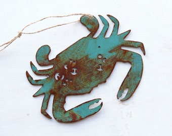 Perfect Gift perferct for tree or hang anywhere Stocking Stuffers! Won/'t rust Nautical Aluminum metal Blue Crab Christmas Ornament