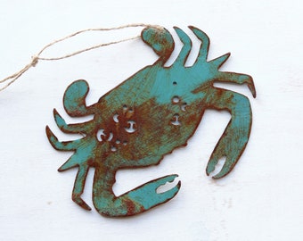 Crab Christmas Ornament Metal Nautical Holiday Decor