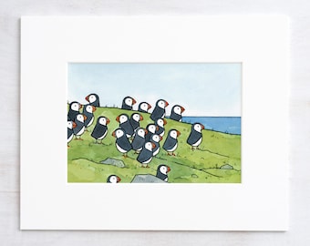 Puffin Colony Illustration Print Puffin Rock Island