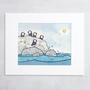 Puffin Art Print Ink and Watercolor Bird Illustration