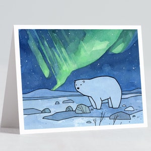 Polar Bear Northern Lights Christmas Card