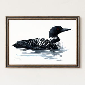Loon Art Print Bird Watercolor Painting Coastal Wall Art, Lakehouse Decor image 1