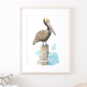 Pelican Watercolor Art Print Nautical Bird Painting Coastal Decor Beach Bum Gift Bird Lover