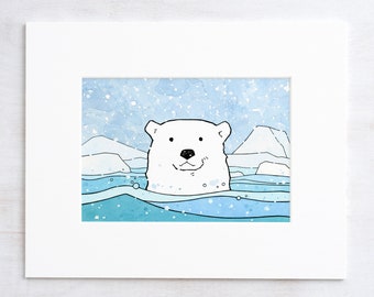 Polar Bear Nursery Print, arctic animal art kids wall art 5x7