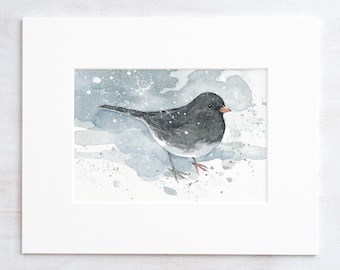 Junco Art Print Winter Bird Watercolor Painting Birdwatcher Gift