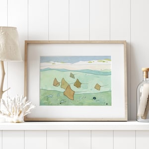 Stingrays Art Print Cownose Rays Watercolor Beach Print, Nautical Decor