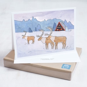 Reindeer Christmas Cards Scandinavian Holiday Whimsical Art Cards image 1