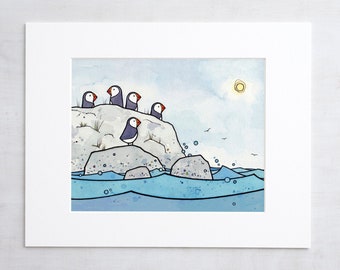 Puffin Art Print Ink and Watercolor Bird Illustration