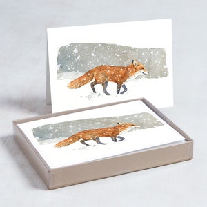 Fox in Snow Christmas Card Set Winter Watercolor Greeting Cards Holiday Cards image 1