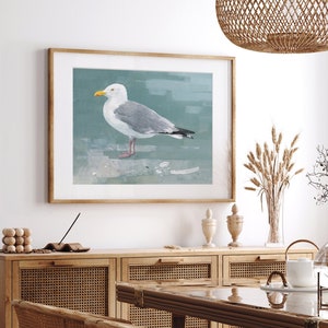 Herring Gull Beach Print Large Seagull Nautical Bird Art image 1