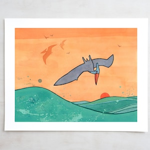 Pteranodon Art Print Kids Dinosaur Bedroom Decor Illustration Wall Art