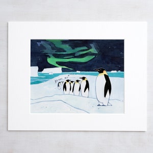 Emperor Penguins Aurora Art Print Antarctica Gift Southern Lights Kids Animal Art