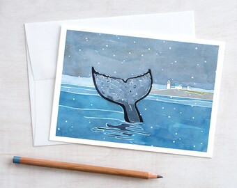 Whale Tail Christmas Card: Watercolor Nautical Holiday Card