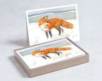 Red Fox Holiday Cards Fox Winter Watercolor Christmas Card Set Animal Themed Cards