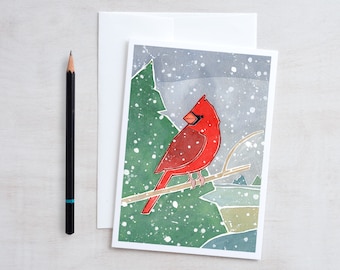 Cardinal Christmas Card Illustrated Holiday Card Winter Stationery