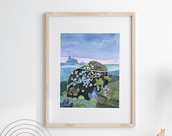 Tidepool Watercolor Art Print Nautical Ocean Wall Art Coastal Wall Decor