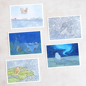 Lot de 2 cartes de vœux de Noël hiboux
