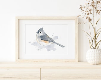 Tufted Titmouse Print Bird Watercolor Painting Bird Art Backyard Bird Painting Woodland Birding