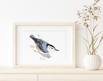 Nuthatch Watercolor Print Bird Painting Wall Art